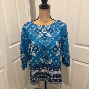 NWT Johnny Was Blue Floral Bandana-Print Blouse